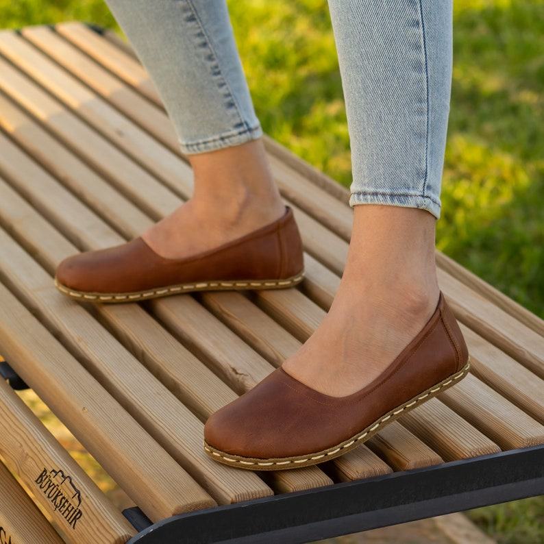 Earth Shoe Grounding Barefoot Shoes for Women | Genuine Brown Leather