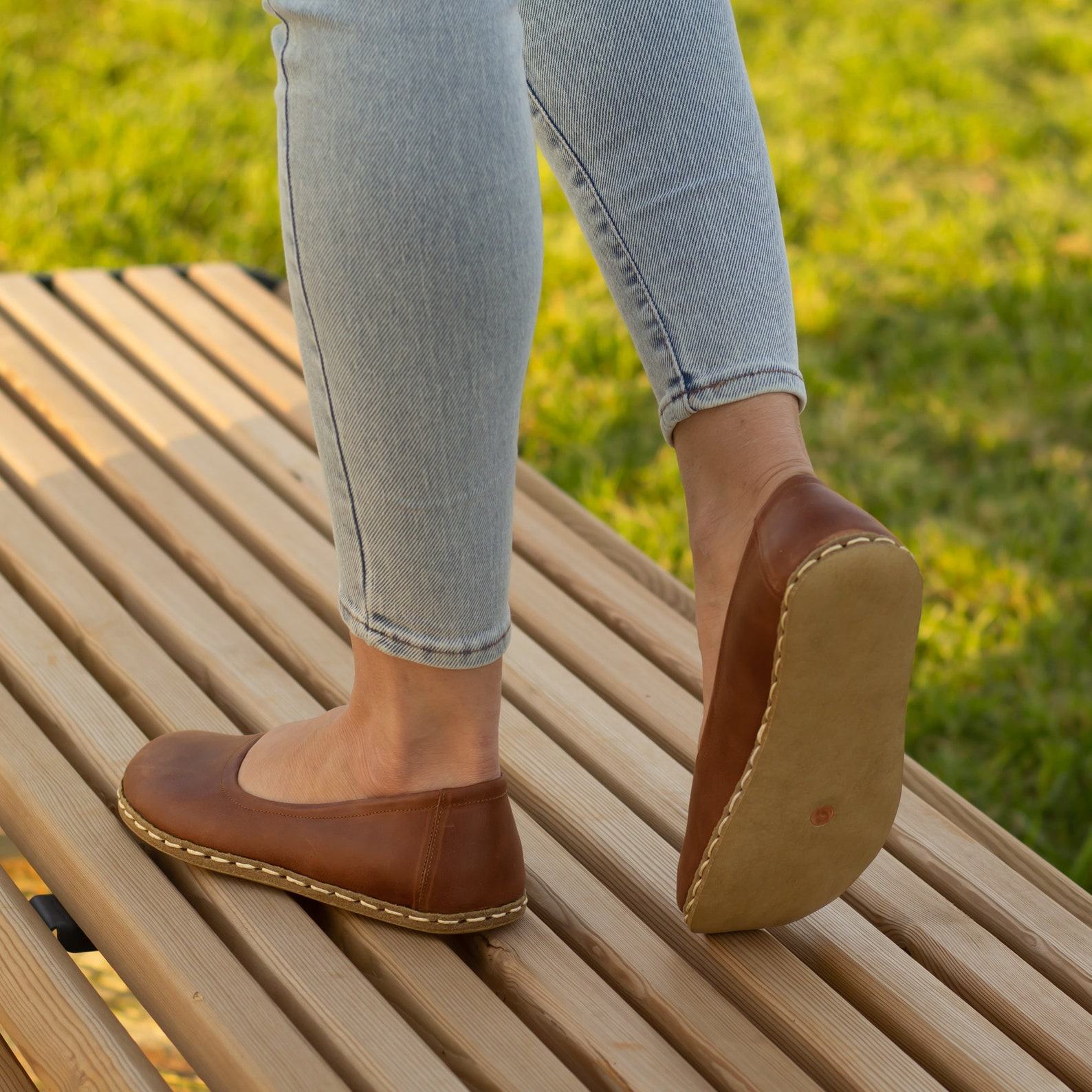 Earth Shoe Grounding Barefoot Shoes for Women | Genuine Brown Leather