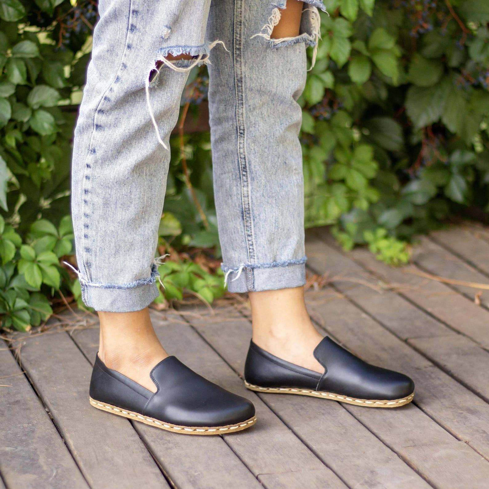 Earthing Barefoot Shoes  Black Leather Grounded Shoes for Women – Copper Sole