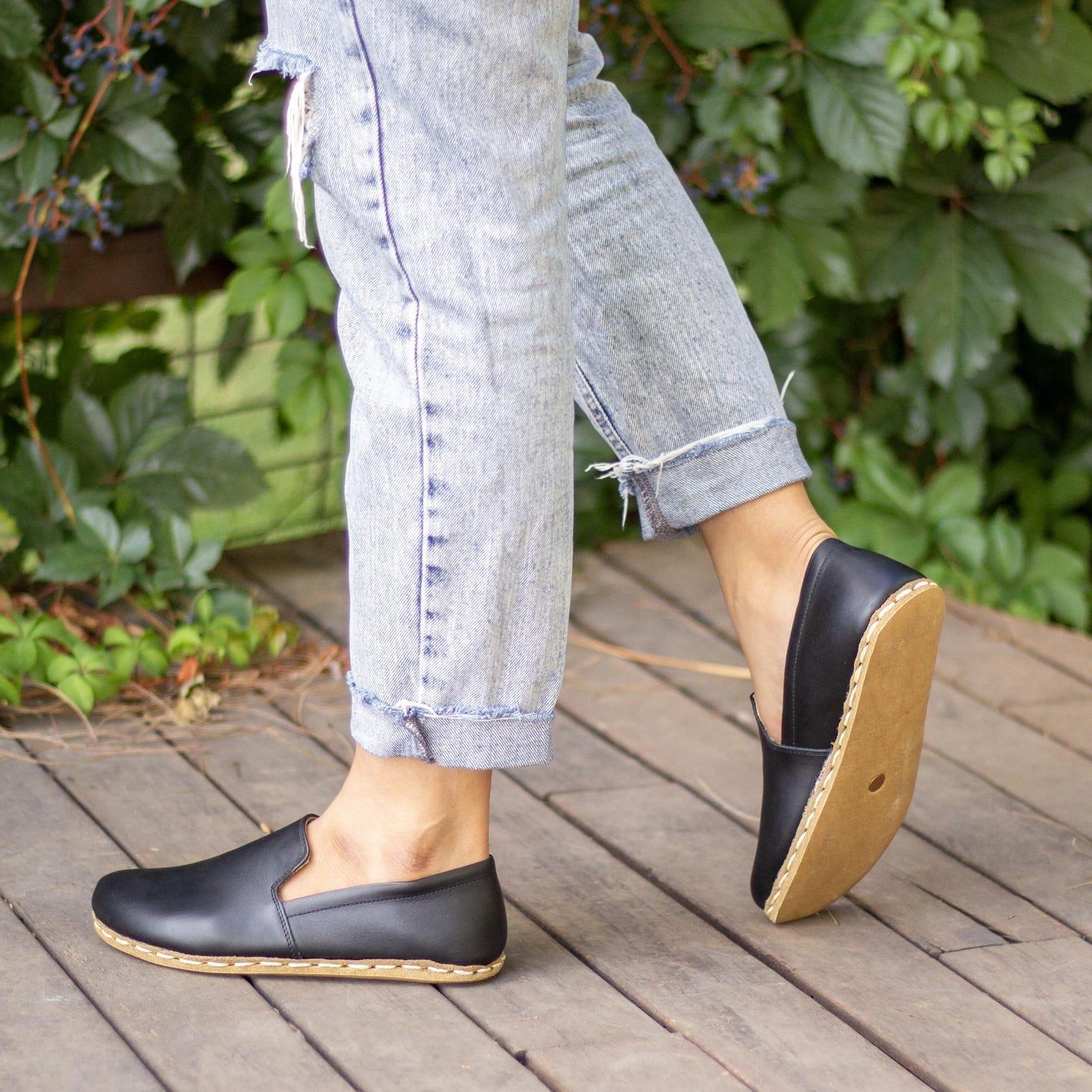 Earthing Barefoot Shoes  Black Leather Grounded Shoes for Women – Copper Sole