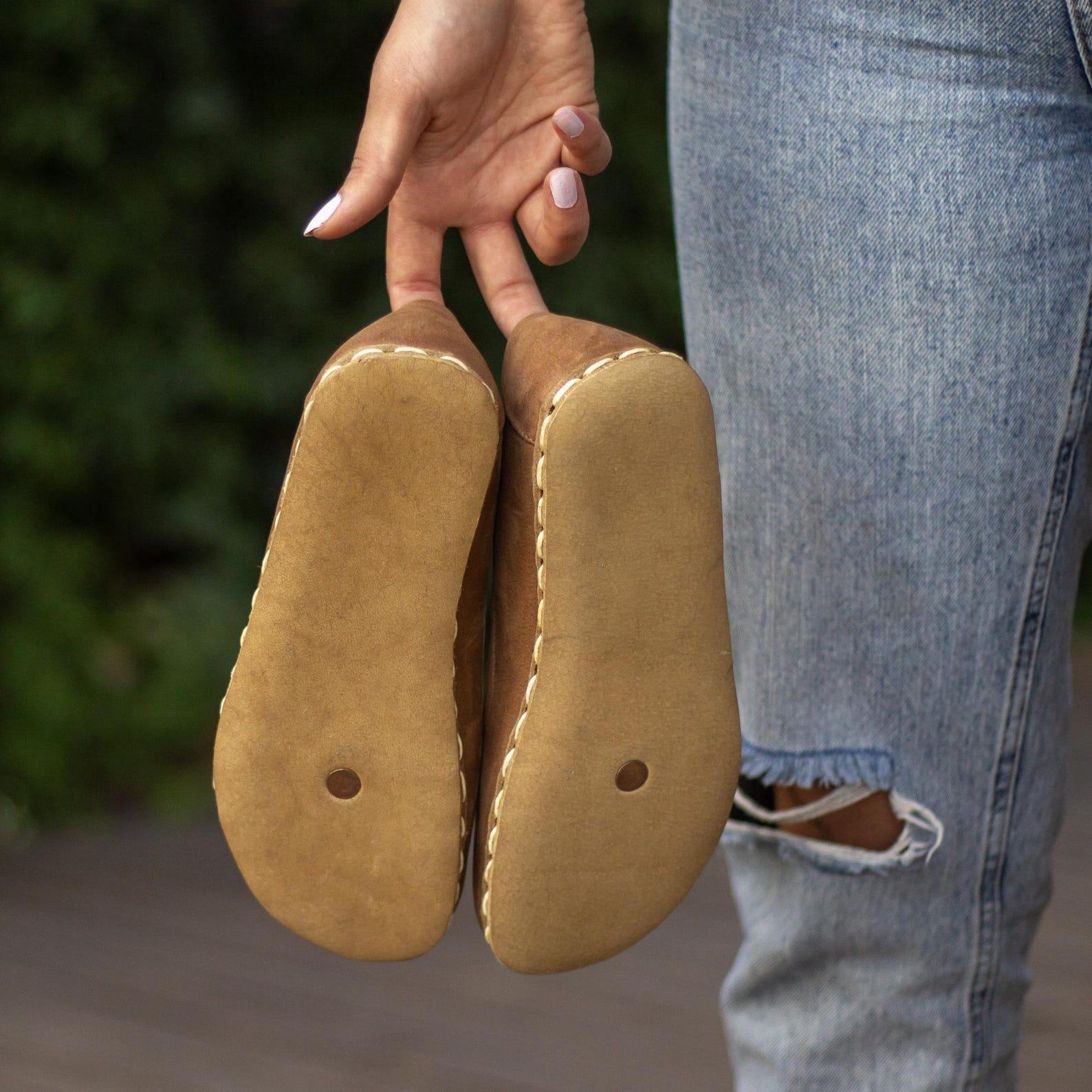 Earthing Grounded Leather Moccasins – Women’s Barefoot Brown Shoes for Grounding