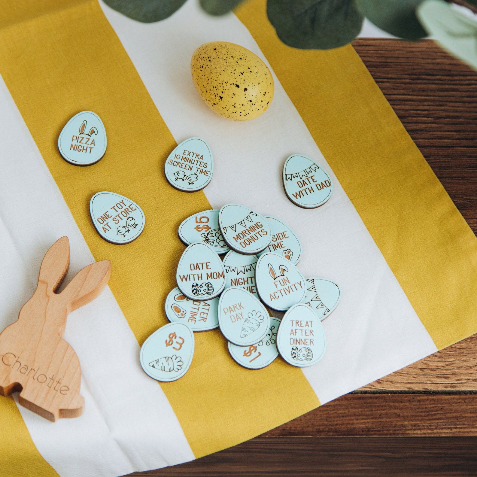 Easter Egg Hunt Tokens  16 Wooden Rewards for Kids’ Outdoor Games & Basket Fillers