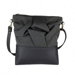 Edgy and Eco-Chic Charcoal Origami Crossbody Bag with Vegan Leather Accents