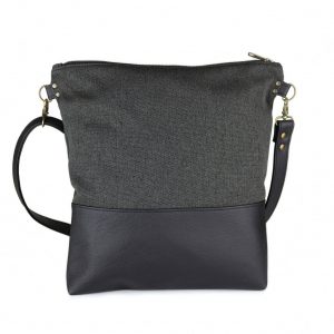 Edgy and Eco-Chic Charcoal Origami Crossbody Bag with Vegan Leather Accents