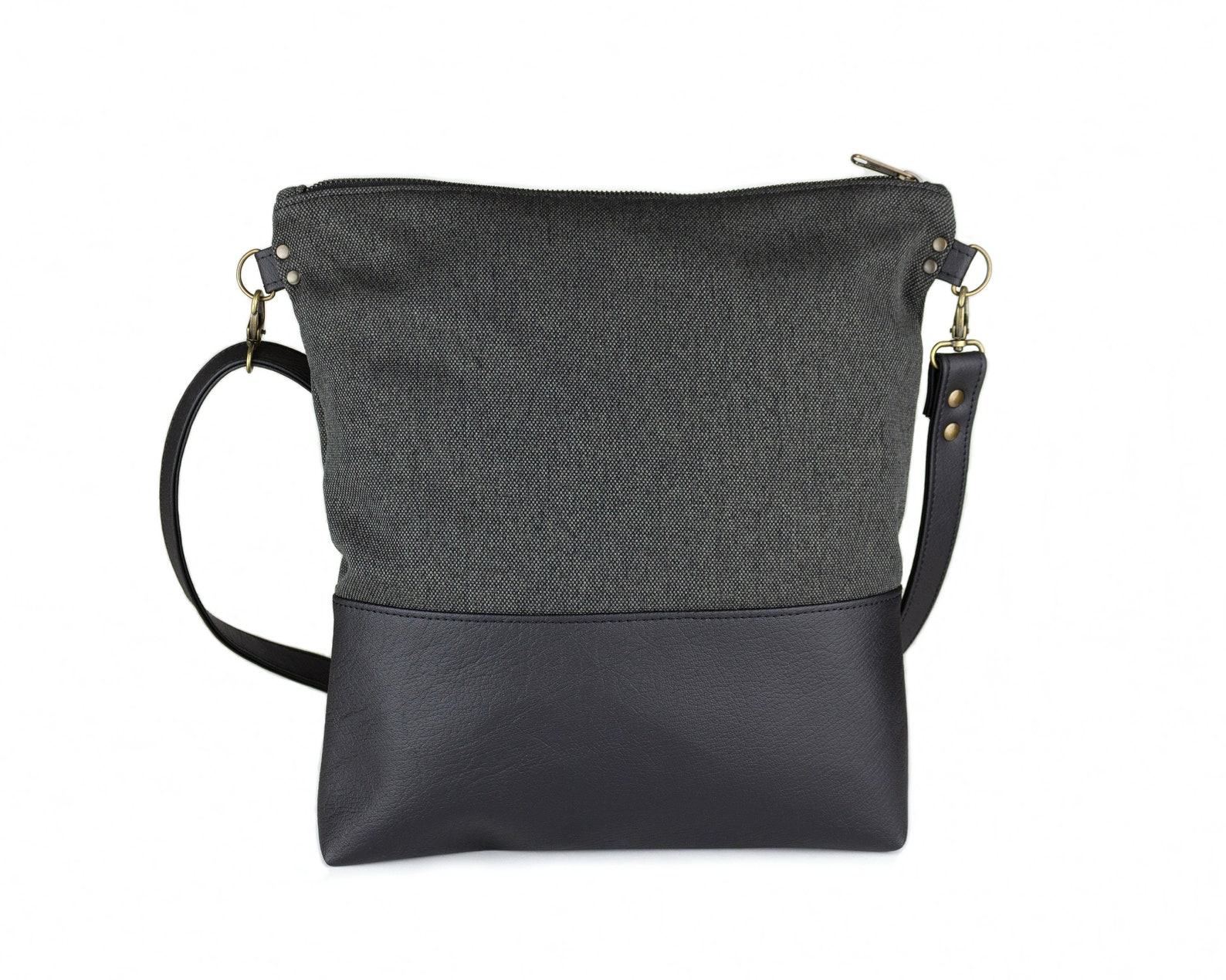 Edgy and Eco-Chic Charcoal Origami Crossbody Bag with Vegan Leather Accents - Image 3