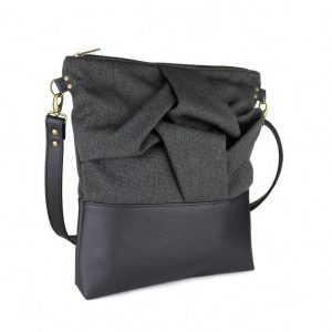 Edgy and Eco-Chic Charcoal Origami Crossbody Bag with Vegan Leather Accents