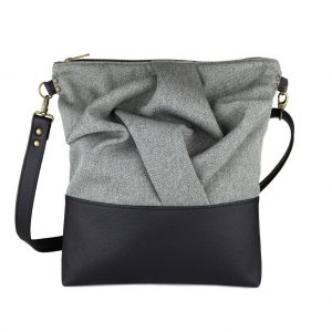 Edgy and Eco-Chic Charcoal Origami Crossbody Bag with Vegan Leather Accents