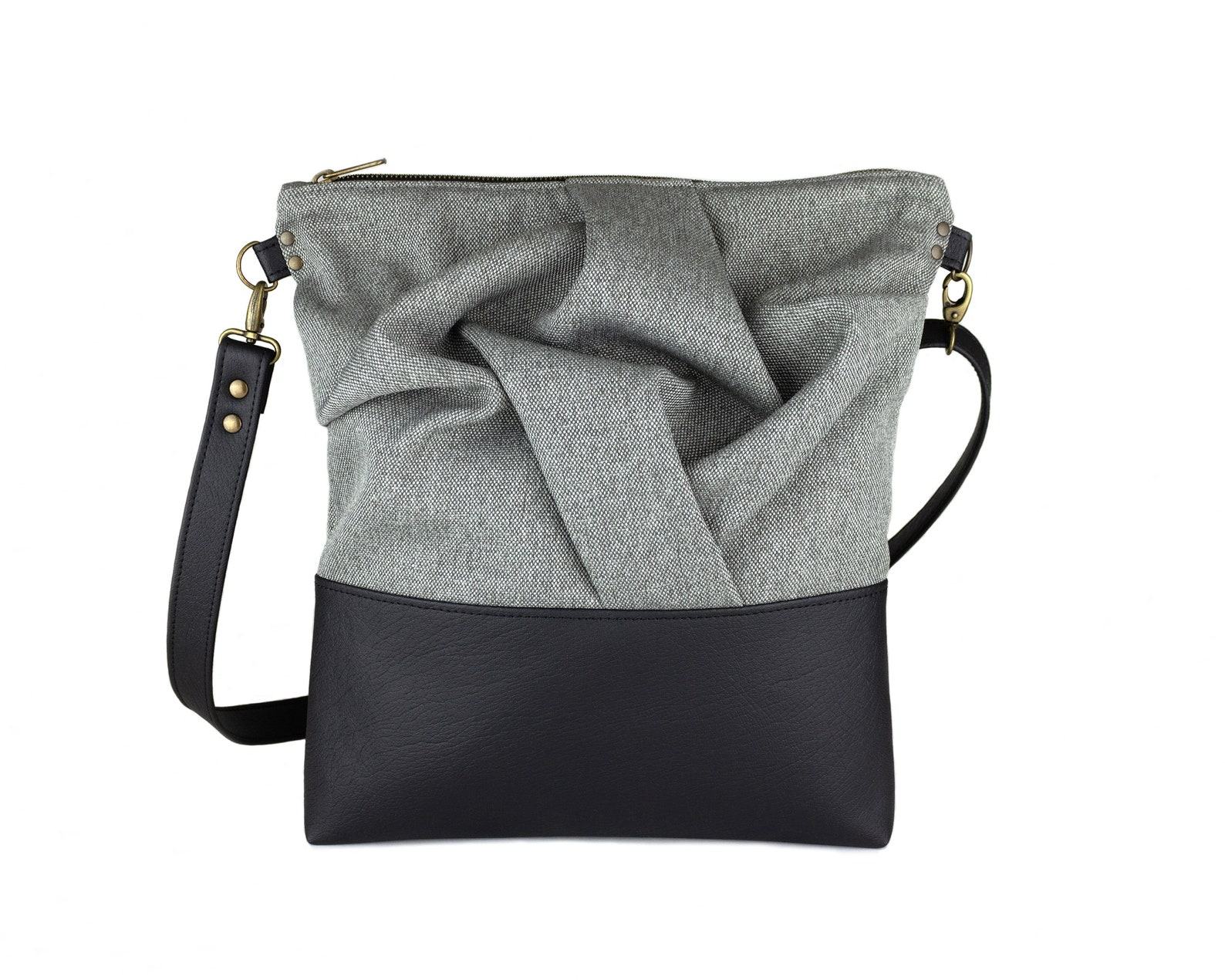 Edgy and Eco-Chic Charcoal Origami Crossbody Bag with Vegan Leather Accents - Image 6