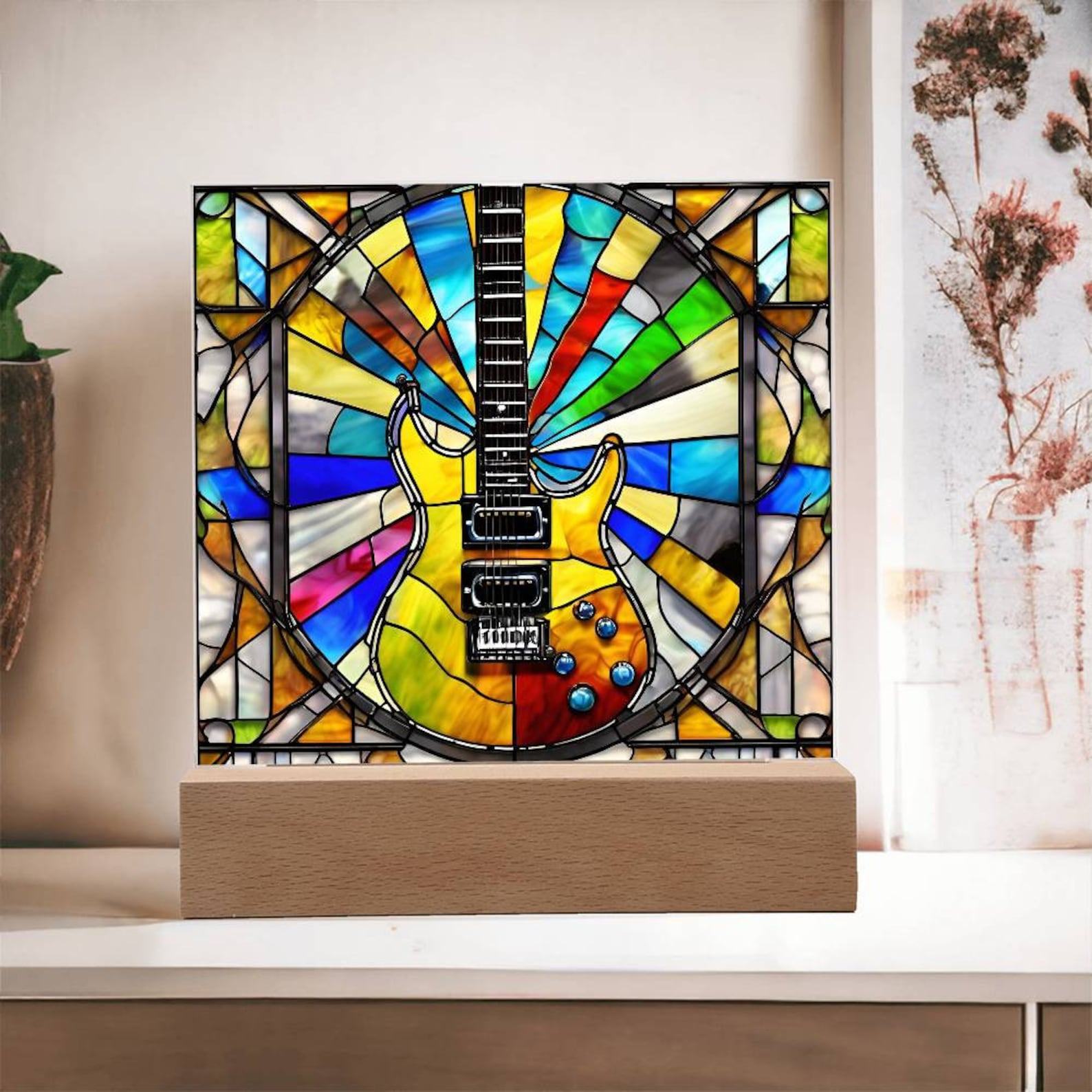 Electric Guitar Home Decor Illuminate Your Passion with Faux Stained Glass