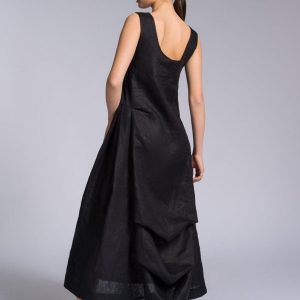 Elegant Linen A-Line Dress with Flowing Back Drape A92277
