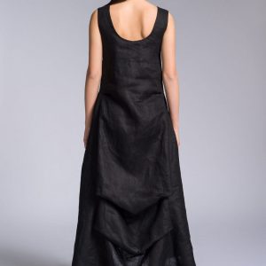 Elegant Linen A-Line Dress with Flowing Back Drape A92277