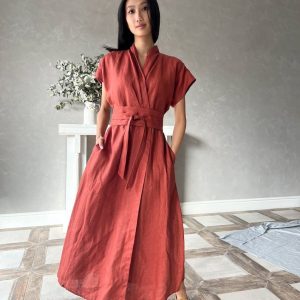 Elegant Linen Kimono Dress Embrace Comfort and Style in One