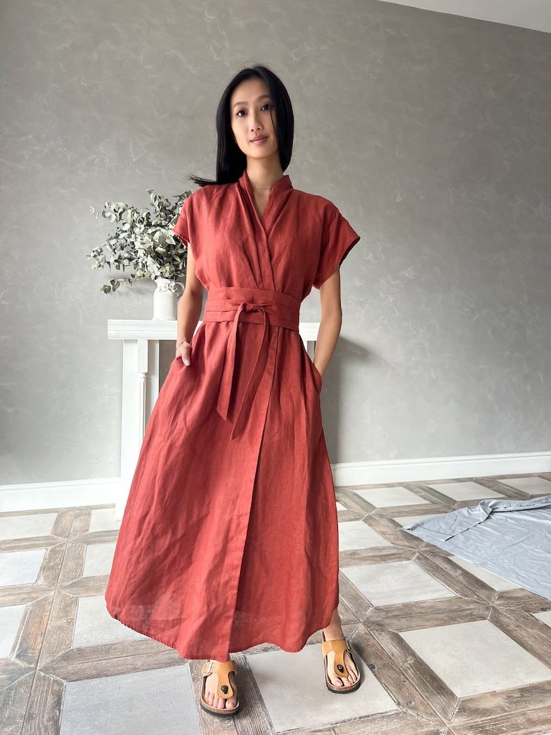 Elegant Linen Kimono Dress Embrace Comfort and Style in One