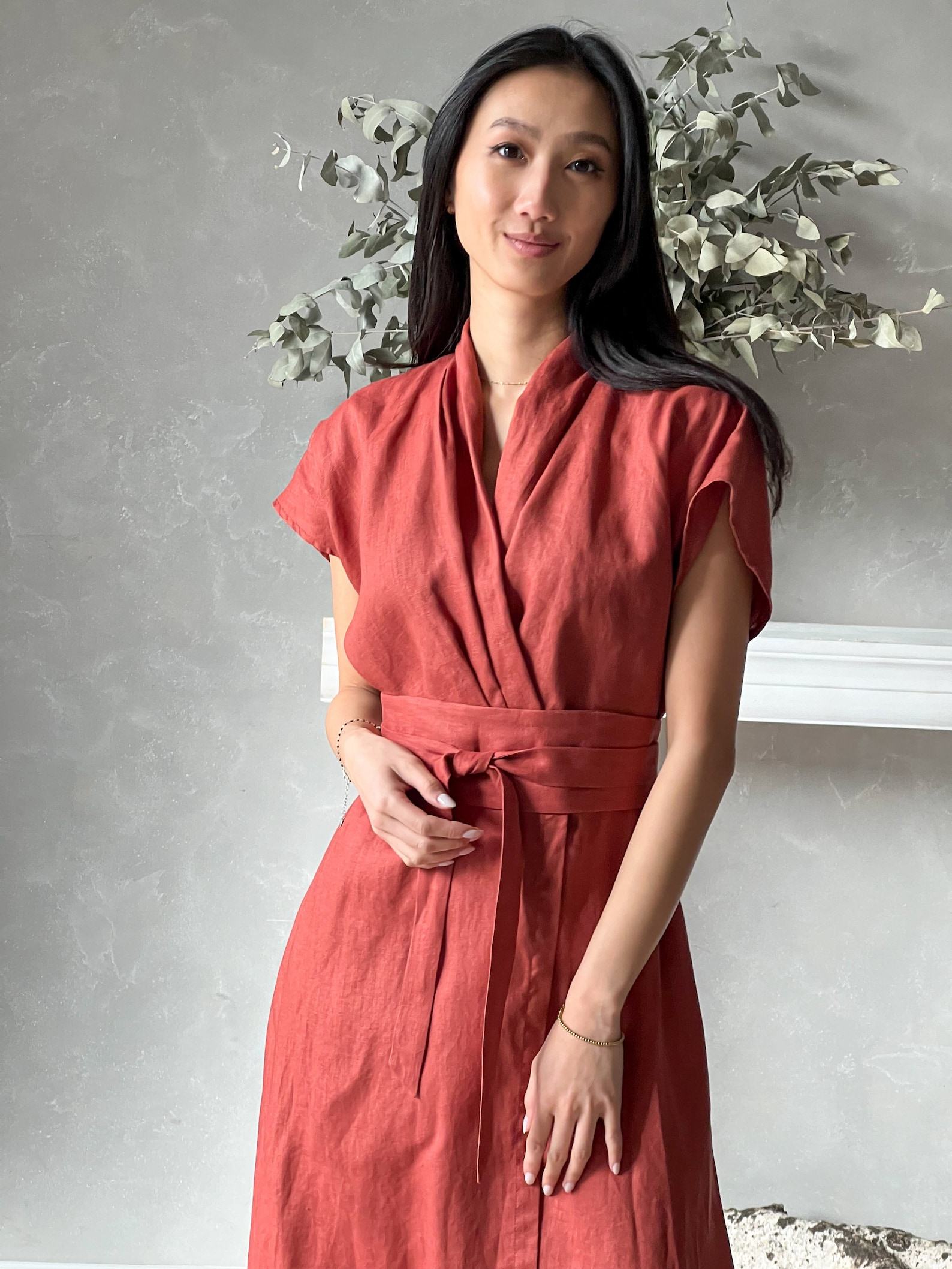Elegant Linen Kimono Dress Embrace Comfort and Style in One - Image 3