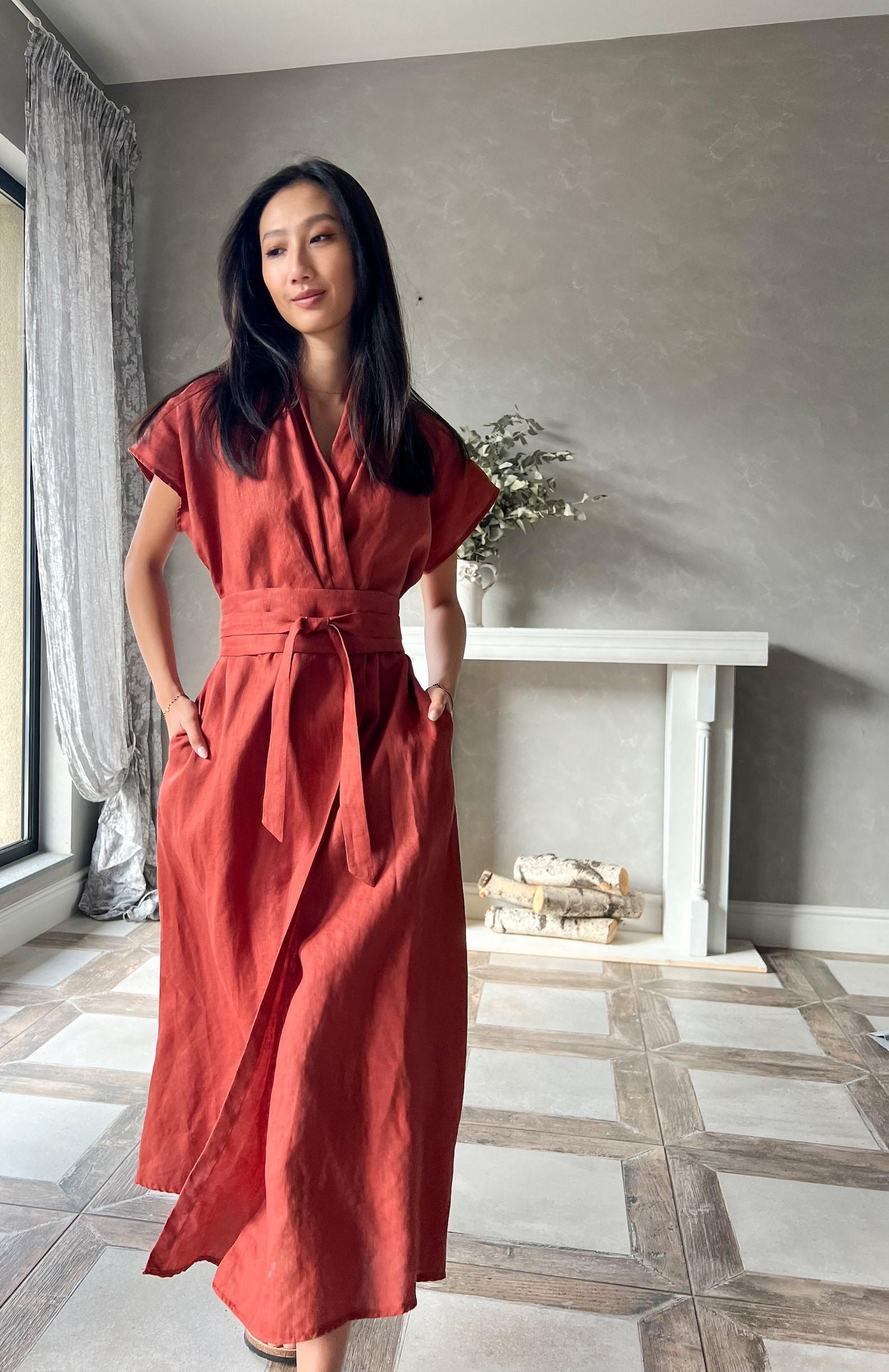 Elegant Linen Kimono Dress Embrace Comfort and Style in One - Image 6