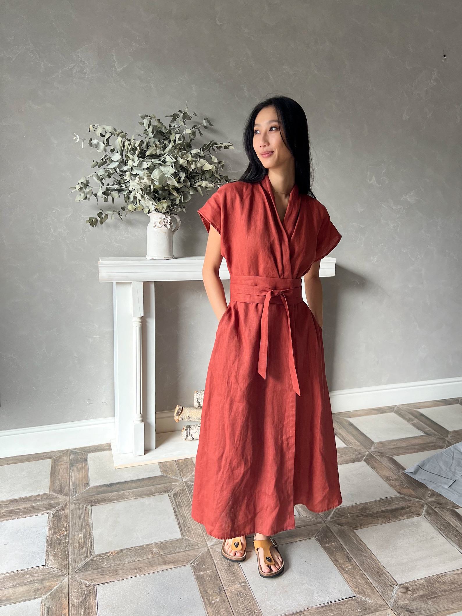 Elegant Linen Kimono Dress Embrace Comfort and Style in One - Image 4