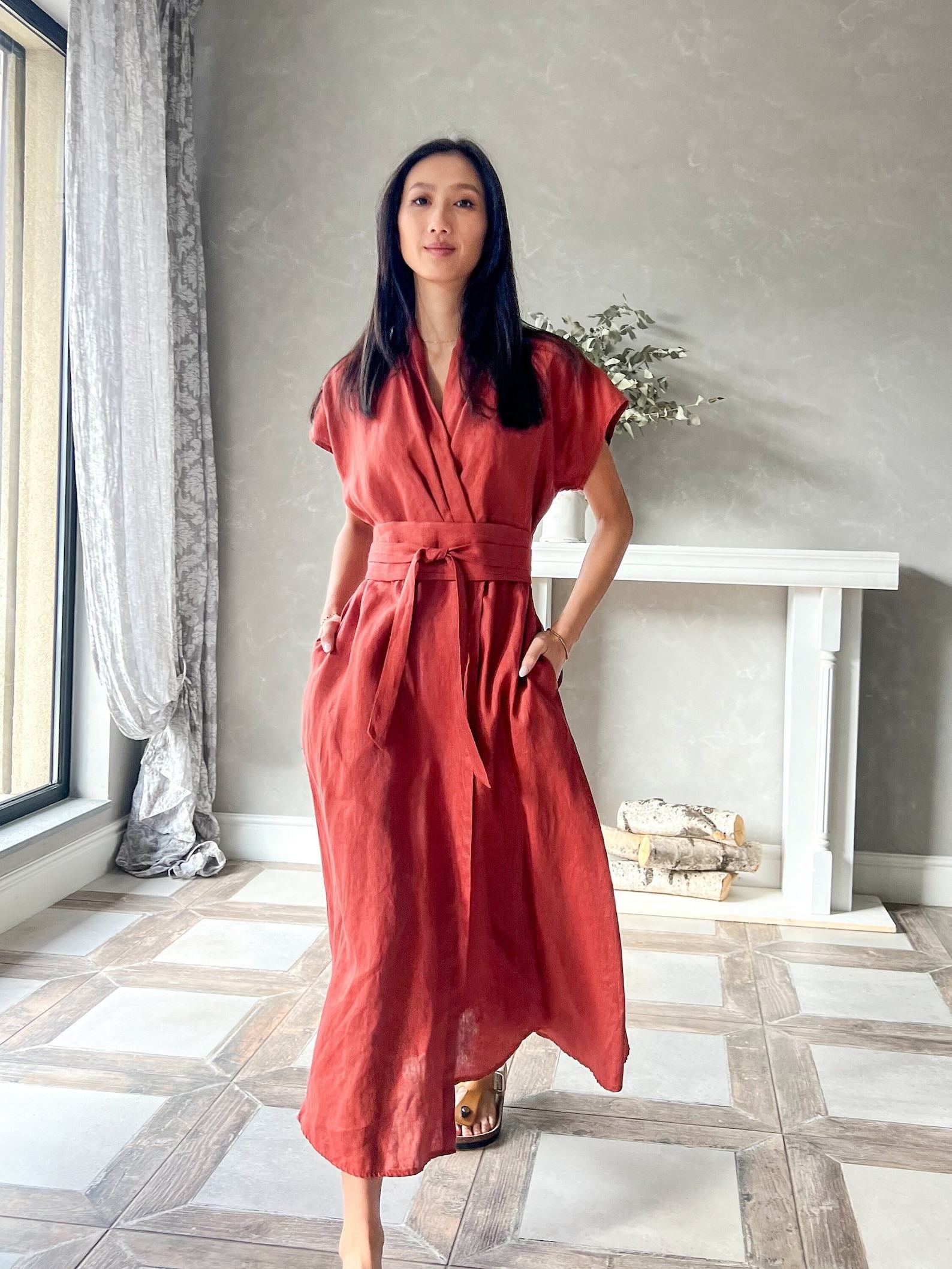 Elegant Linen Kimono Dress Embrace Comfort and Style in One - Image 2