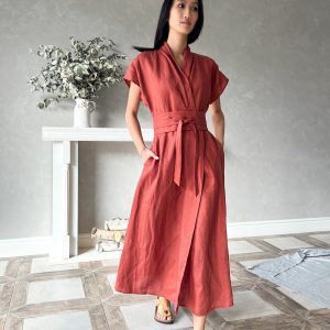 Elegant Linen Kimono Dress Embrace Comfort and Style in One