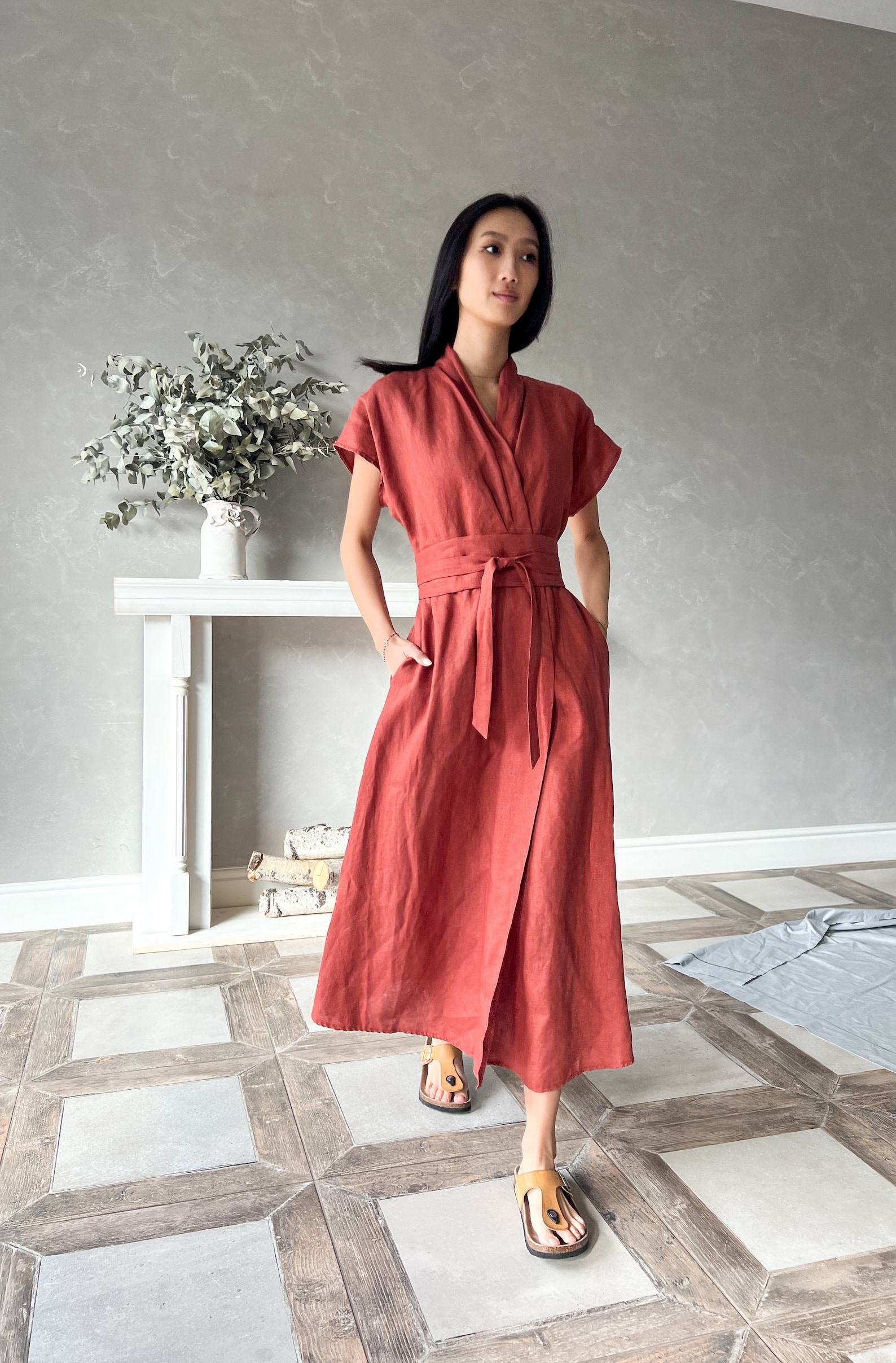 Elegant Linen Kimono Dress Embrace Comfort and Style in One - Image 5