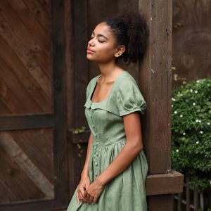 Elegant Linen Midi Dress BETTY, Perfect for Weddings and Special Occasions