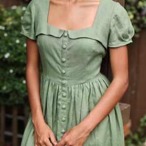 Elegant Linen Midi Dress BETTY, Perfect for Weddings and Special Occasions