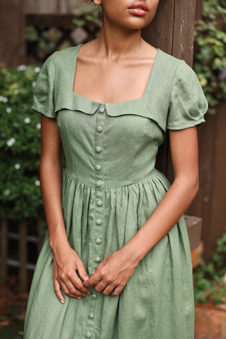 Elegant Linen Midi Dress BETTY, Perfect for Weddings and Special Occasions