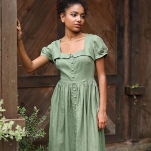 Elegant Linen Midi Dress BETTY, Perfect for Weddings and Special Occasions