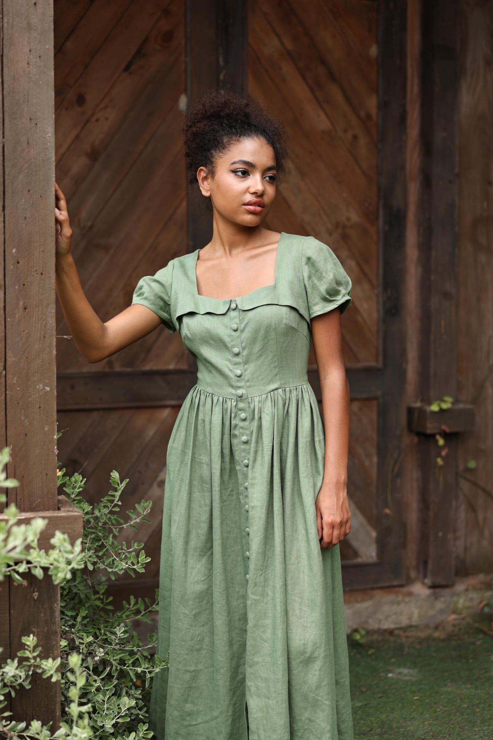 Elegant Linen Midi Dress BETTY, Perfect for Weddings and Special Occasions - Image 4