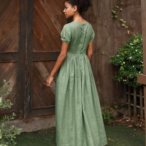 Elegant Linen Midi Dress BETTY, Perfect for Weddings and Special Occasions