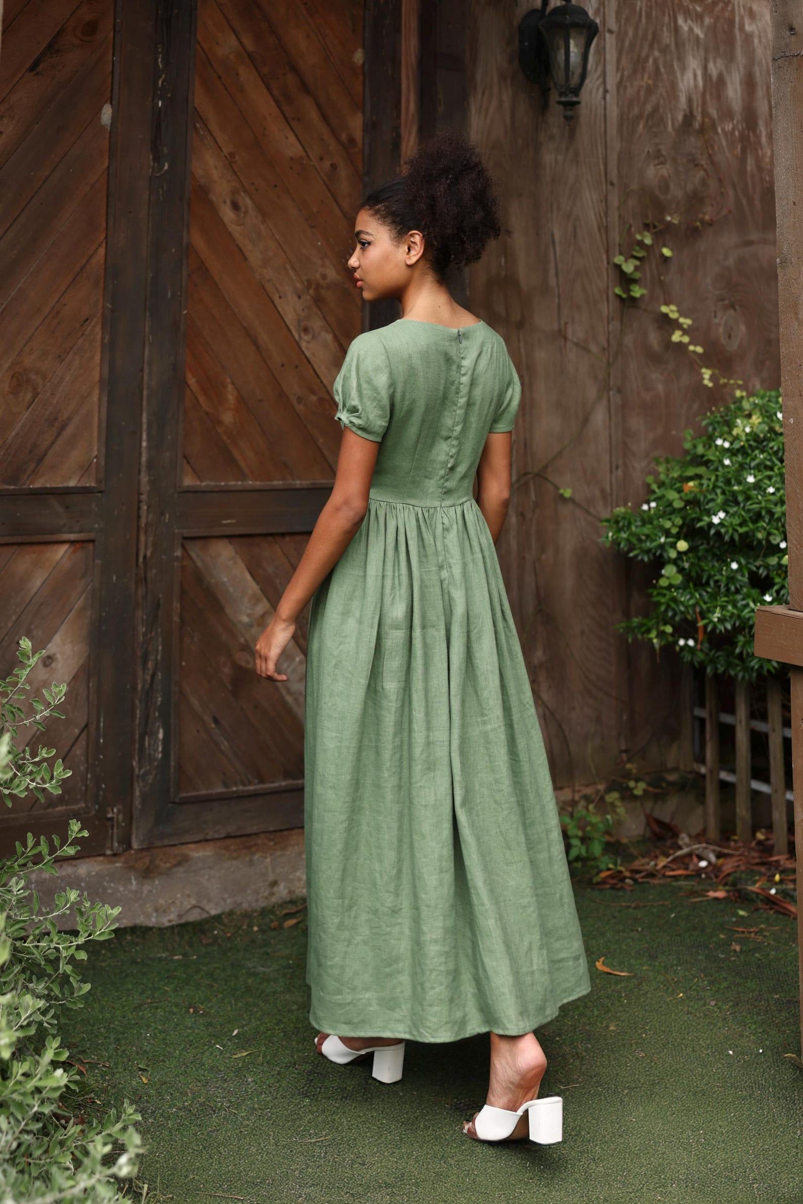 Elegant Linen Midi Dress BETTY, Perfect for Weddings and Special Occasions - Image 6