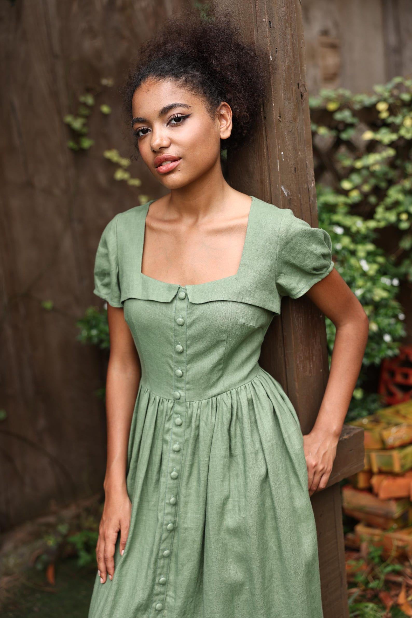 Elegant Linen Midi Dress BETTY, Perfect for Weddings and Special Occasions - Image 2