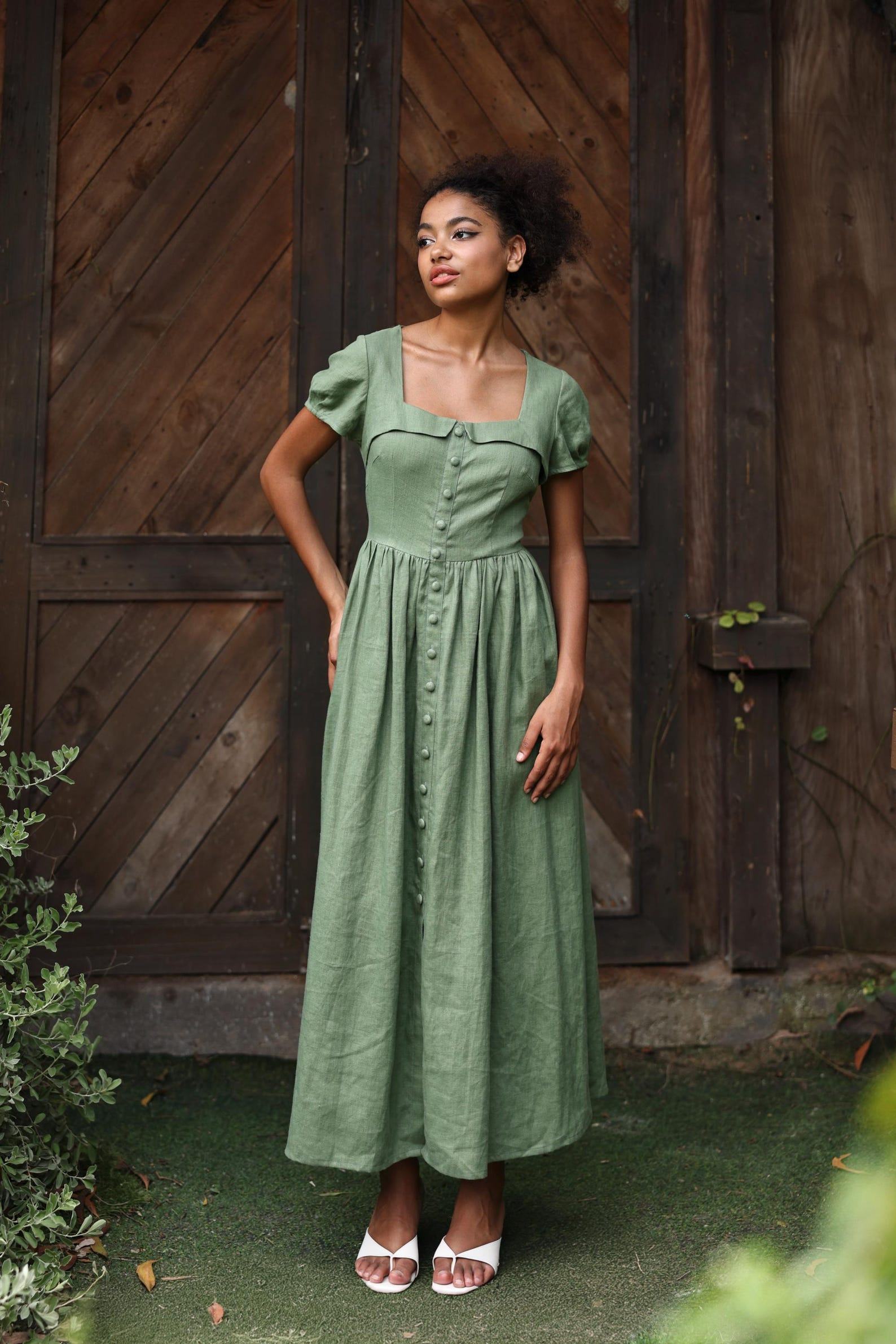 Elegant Linen Midi Dress BETTY, Perfect for Weddings and Special Occasions - Image 3