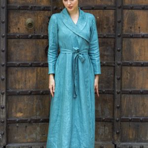 Elegant Linen Wrap Dress Versatile Maxi with Pockets, Plus and Petite Sizes