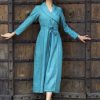Elegant Linen Wrap Dress Versatile Maxi with Pockets, Plus and Petite Sizes