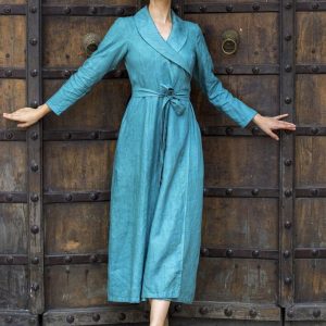 Elegant Linen Wrap Dress Versatile Maxi with Pockets, Plus and Petite Sizes