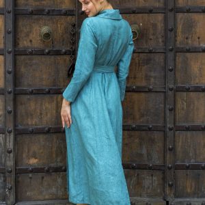 Elegant Linen Wrap Dress Versatile Maxi with Pockets, Plus and Petite Sizes
