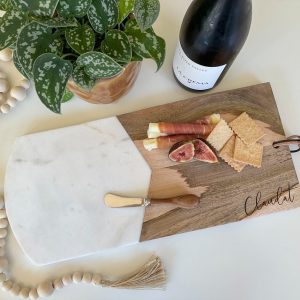 Elegant Marble and Wood Cheese Board Set A Culinary Canvas for Memorable Gatherings