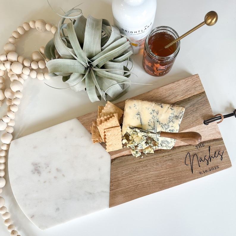 Elegant Marble and Wood Cheese Board Set A Culinary Canvas for Memorable Gatherings