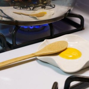 Elevate Your Kitchen Handmade Ceramic Fried Egg Spoon Rest (5″ Wide)