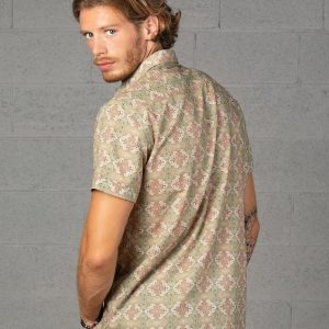 Embark on a Tribal Odyssey Shipibo Short Sleeve Men’s Button-Up Shirt for Urban Explorers and Hippie Aesthetes