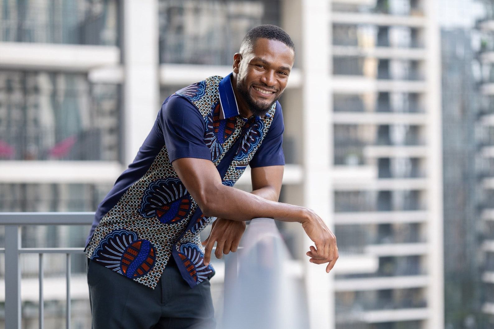 Embrace Cultural Vibrance Zedi’s Navy Men’s African Print Cotton Ankara Shirt - Image 2