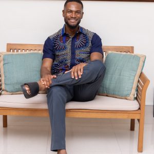 Embrace Cultural Vibrance Zedi’s Navy Men’s African Print Cotton Ankara Shirt