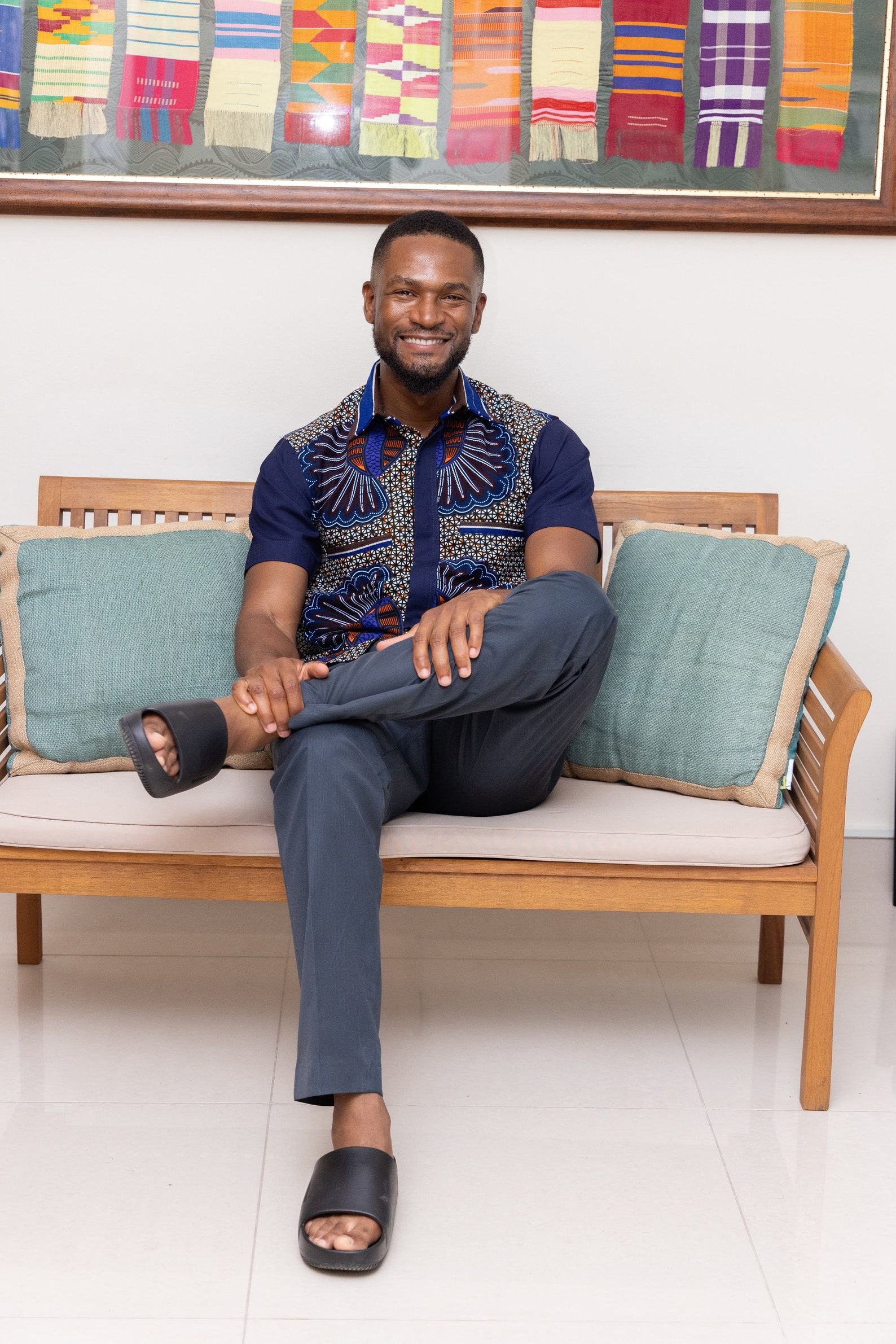 Embrace Cultural Vibrance Zedi’s Navy Men’s African Print Cotton Ankara Shirt - Image 4
