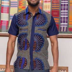 Embrace Cultural Vibrance Zedi’s Navy Men’s African Print Cotton Ankara Shirt
