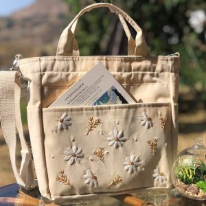 Embroidered Daisy Delight Handcrafted Canvas Tote for Summer Vibes