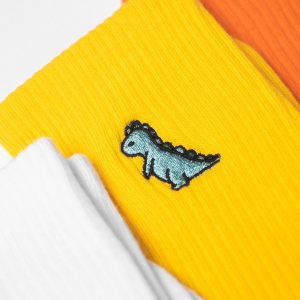Embroidered Dino Socks Unisex Cotton Crew Socks UK – Delightful, Embroidered Dinosaur Socks – Interesting  Item for Friends and Family