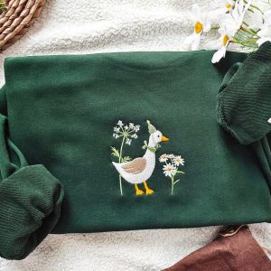 Embroidered Duck Sweatshirt A Quacking Good Time with Silly Goose and Daisy