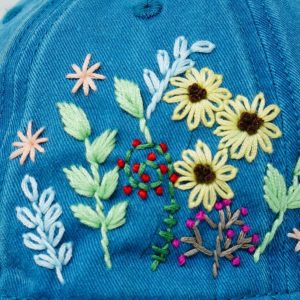Embroidered Floral Baseball Cap Faded Blue Summer Style