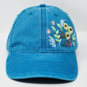 Embroidered Floral Baseball Cap Faded Blue Summer Style