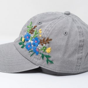 Embroidered Floral Baseball Cap Handcrafted Cotton Hat for Garden Parties